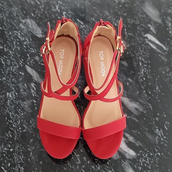 BRAND NEW TOP MODA  LOVELY-1  CRISS-CROSS ANKLE STRAP BLOCK HEELS - Picture 3 of 16